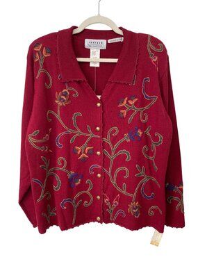Vintage 90s Jantzen Classics Cardigan Sweater Large Embroidered Deadstock NEW